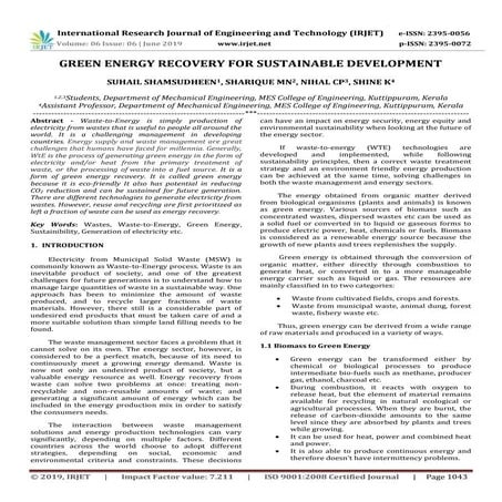 IRJET-  	  Green Energy Recovery for Sustainable Development