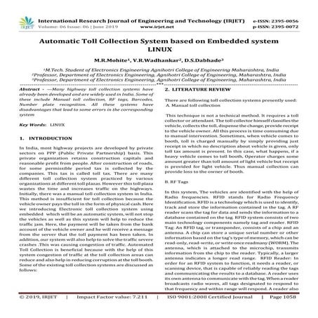 IRJET-  	  Automatic Toll Collection System based on Embedded System LINUX