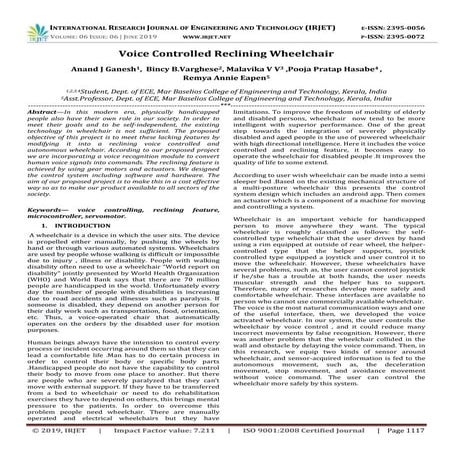 IRJET-  	  Voice Controlled Reclining Wheelchair