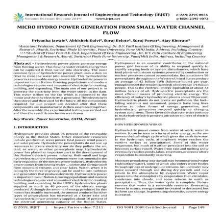 IRJETMicro Hydro Power Generation from Small Water Channel Flow