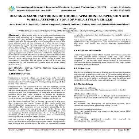 IRJET-  	  Design & Manufacturing of Double Wishbone Suspension and Wheel Ass...