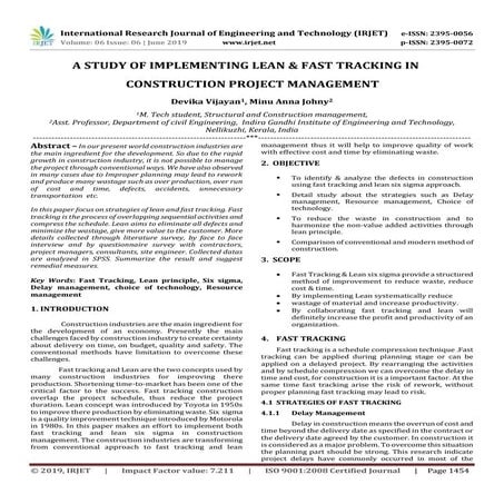 IRJET-  	  A Study of Implementing Lean & Fast Tracking in Construction Proje...