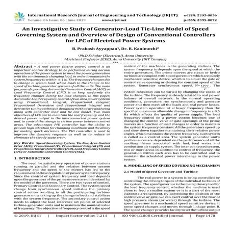 IRJET- An Investigative Study of Generator-Load Tie-Line Model of Speed Gover...