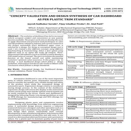 “CONCEPT VALIDATION AND DESIGN SYNTHESIS OF CAR DASHBOARD AS PER PLASTIC TRIM...