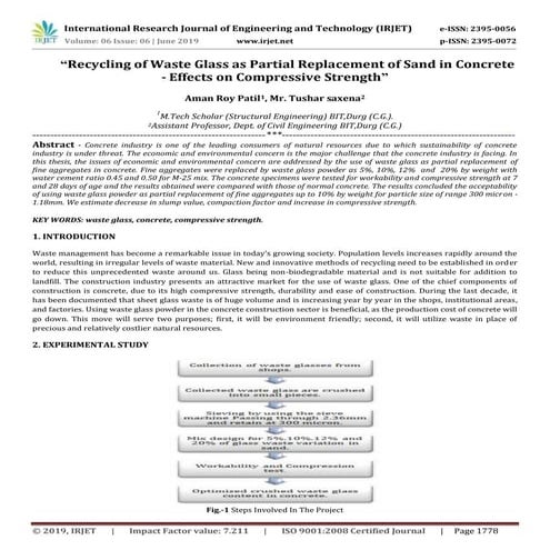IRJET- Recycling of Waste Glass as Partial Replacement of Sand in Concrete - ...