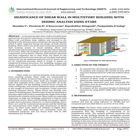 IRJET-  	  Significance of Shear Wall in Multistory Building with Seismic Ana...