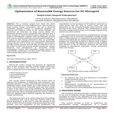 IRJET-  	  Optimization of Renewable Energy Sources for DC Microgrid