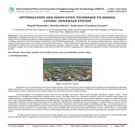 IRJET-  	  Optimization and Innovative Technique to Design, Laying- Sewerage ...