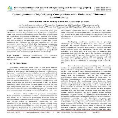 IRJET- Development of MGO-EPOXY Composites with Enhanced Thermal Conductivity