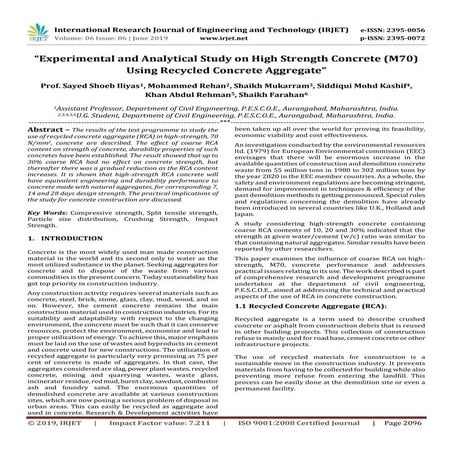 IRJET -  	  Experimental and Analytical Study on High Strength Concrete (M70)...