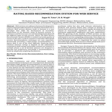 IRJET- Rating based Recommedation System for Web Service