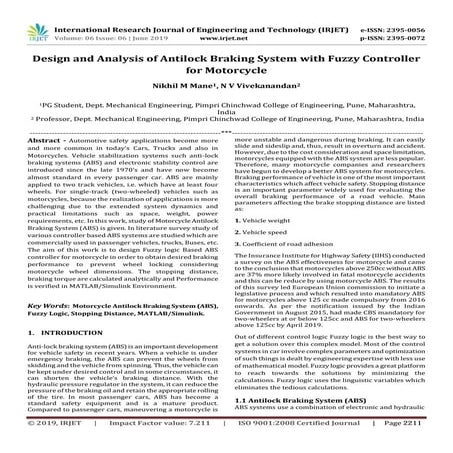 Anti lock braking (ABS) Model based Design in MATLAB-Simulink | PDF