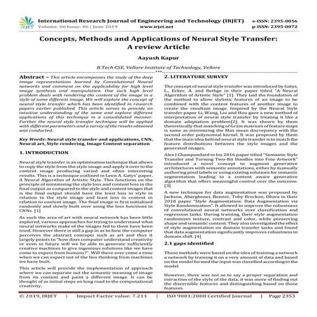 IRJET-  	  Concepts, Methods and Applications of Neural Style Transfer: A Rev...