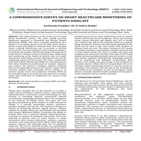 IRJET- A Comprehensive Survey on Smart Healthcare Monitoring of Patients usin...