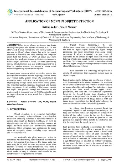 IRJET-  	  Application of MCNN in Object Detection