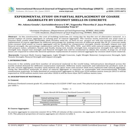 IRJET-  	  Experimental Study on Partial Replacement of Coarse Aggregate by C...