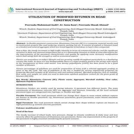IRJET- Utilisation of Modified Bitumen in Road Construction