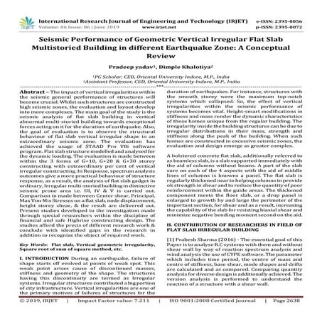 IRJET- Seismic Performance of Geometric Vertical Irregular Flat Slab Multisto...