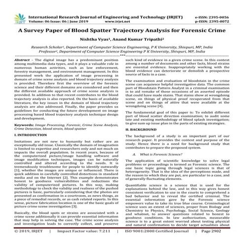 IRJET- A Survey Paper of Blood Spatter Trajectory Analysis for Forensic Crime