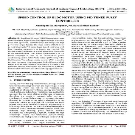 IRJET-  	  Speed Control of BLDC Motor using PID Tuned Fuzzy Controller