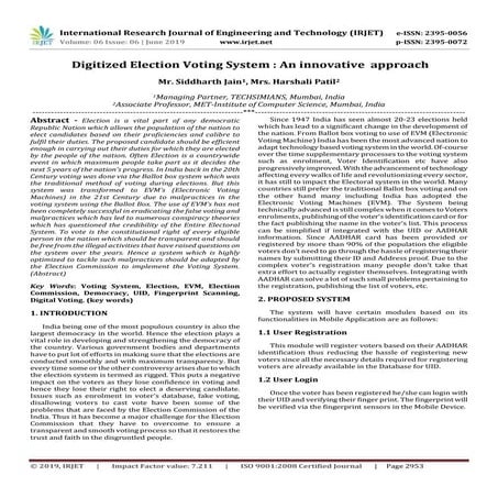 IRJET-  	  Digitized Election Voting System : An Innovative Approach