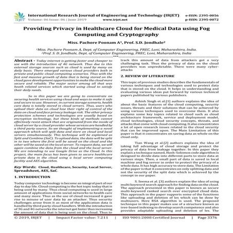 IRJET- Providing Privacy in Healthcare Cloud for Medical Data using Fog Compu...