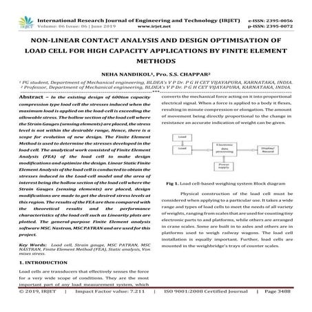 IRJET- Non-Linear Contact Analysis and Design Optimisation of Load Cell for H...