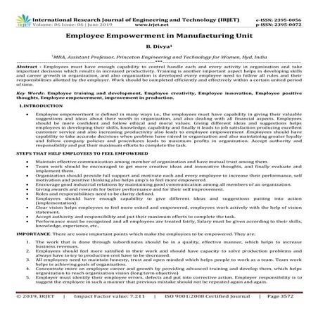 IRJET-  	  Employee Empowerment in Manufacturing Unit
