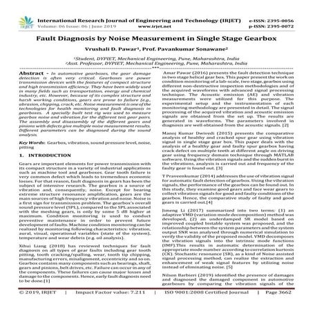 IRJET-  	  Fault Diagnosis by Noise Measurement in Single Stage Gearbox