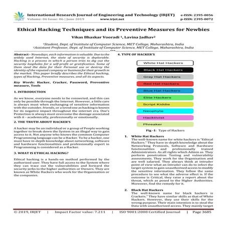 IRJET-  	  Ethical Hacking Techniques and its Preventive Measures for Newbies