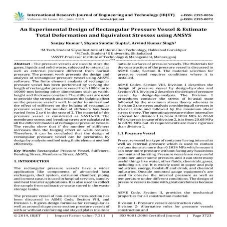 IRJET- An Experimental Design of Rectangular Pressure Vessel & Estimate Total...
