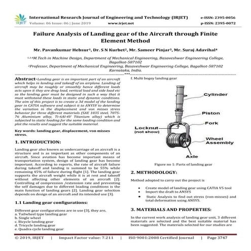 IRJET- Failure Analysis of Landing Gear of the Aircraft Through Finite Elemen...