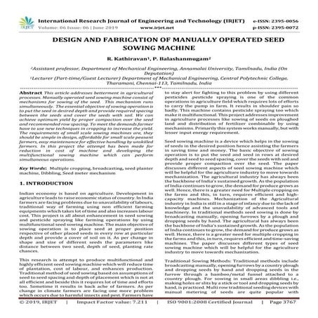 IRJET- Design and Fabrication of Manually Operated Seed Sowing Machine