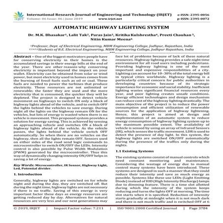 IRJET- Automatic Highway Lighting System