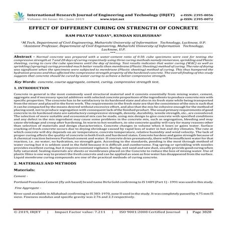 IRJET-  	  Effect of Different Curing on Strength of Concrete