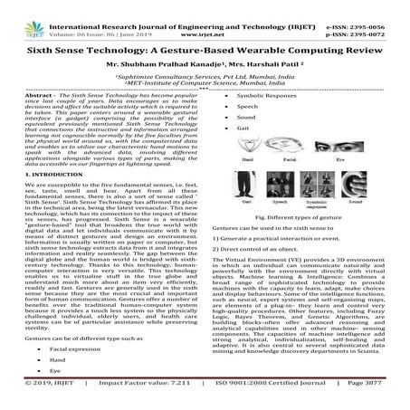 IRJET- Sixth Sense Technology: A Gesture-Based Wearable Computing Review