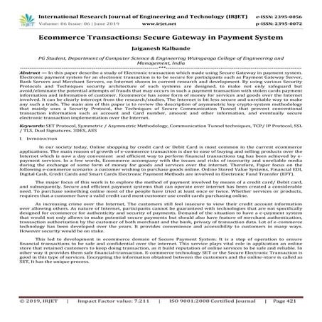 IRJET- Ecommerce Transactions: Secure Gateway in Payment System