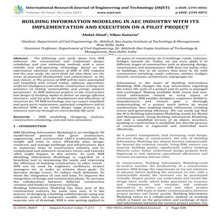 IRJET- Building Information Modeling in AEC Industry with its Implementation ...