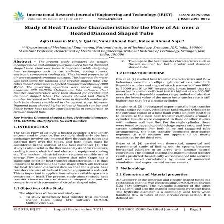 IRJET- Study of Heat Transfer Characteristics for the Flow of Air over a Heat...