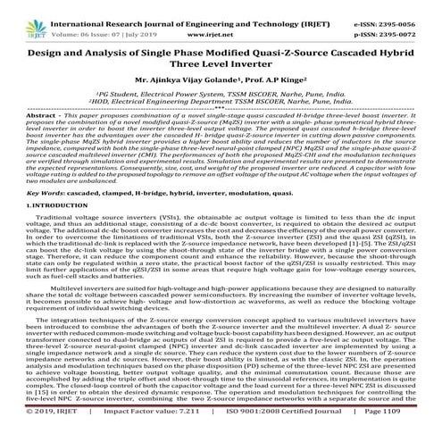 IRJET- Design and Analysis of Single Phase Modified Quasi-Z-Source Cascaded H...