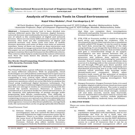 IRJET-  	  Analysis of Forensics Tools in Cloud Environment