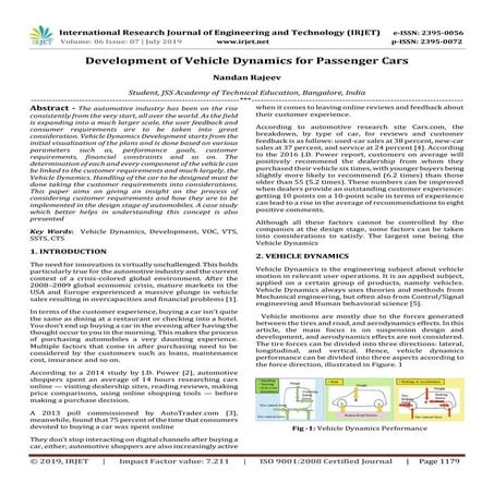 IRJET-  	  Development of Vehicle Dynamics for Passenger Cars