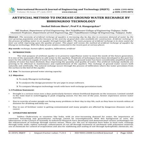 IRJET-  	  Artificial Method to Increase Ground Water Recharge by Bhhungroo T...