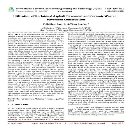 IRJET-  	  Utilization of Reclaimed Asphalt Pavement and Ceramic Waste in Pav...