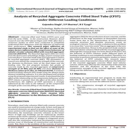 IRJET- Analysis of Recycled Aggregate Concrete Filled Steel Tube (CFST) under...
