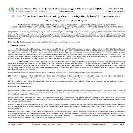 IRJET- Role of Professional Learning Community for School Improvement