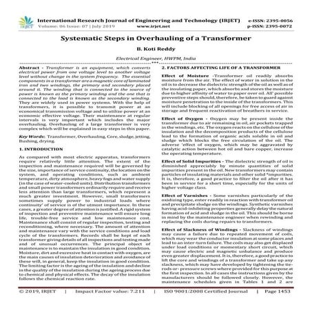 IRJET- Systematic Steps in Overhauling of a Transformer