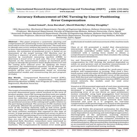 IRJET-  	  Accuracy Enhancement of CNC Turning by Linear Positioning Error Co...