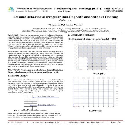 IRJET- Seismic Behavior of Irregular Building with and without Floating Column