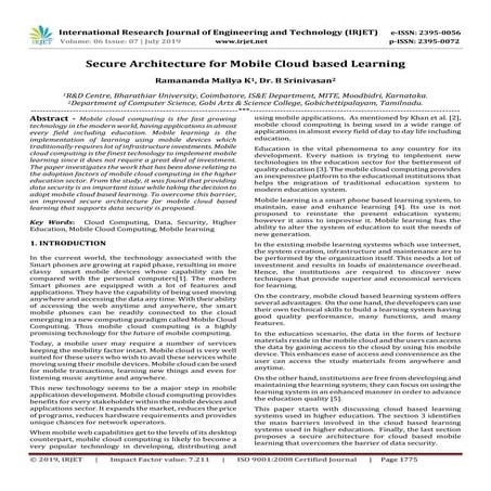 IRJET-  	  Secure Architecture for Mobile Cloud based Learning